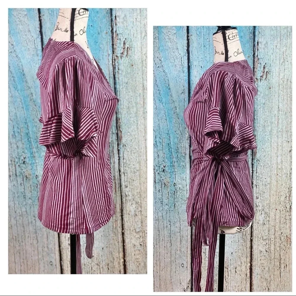 Free People NWT Wine Wrapped Around My Finger Cotton Striped Wrap Top - Picture 5 of 13
